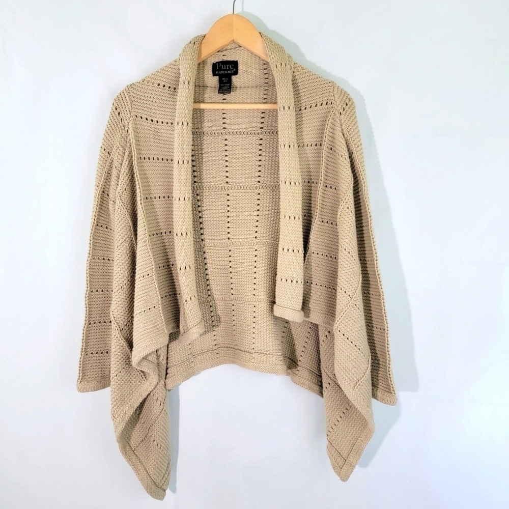 PURE HANDKNIT Women Ivory Waterfall Cardigan 100% Cotton Designed in Canada XS/S